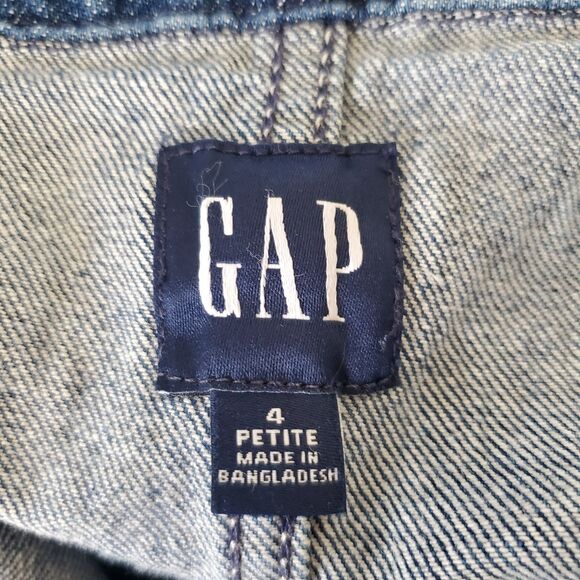 Gap Denim Dress Petite Size 4 Medium Blue Wash V-Neck Button Front Midi - Picture 12 of 12